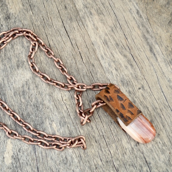 Agate Sardonyx Carnelian Pendant Leather Necklace - Picture 3 of 8